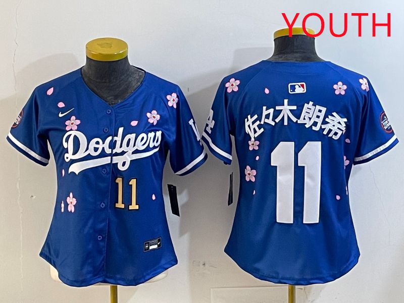 Youth Los Angeles Dodgers #11 R.Sasaki Blue Sakura Edition 2025 Nike MLB Jersey style 2
